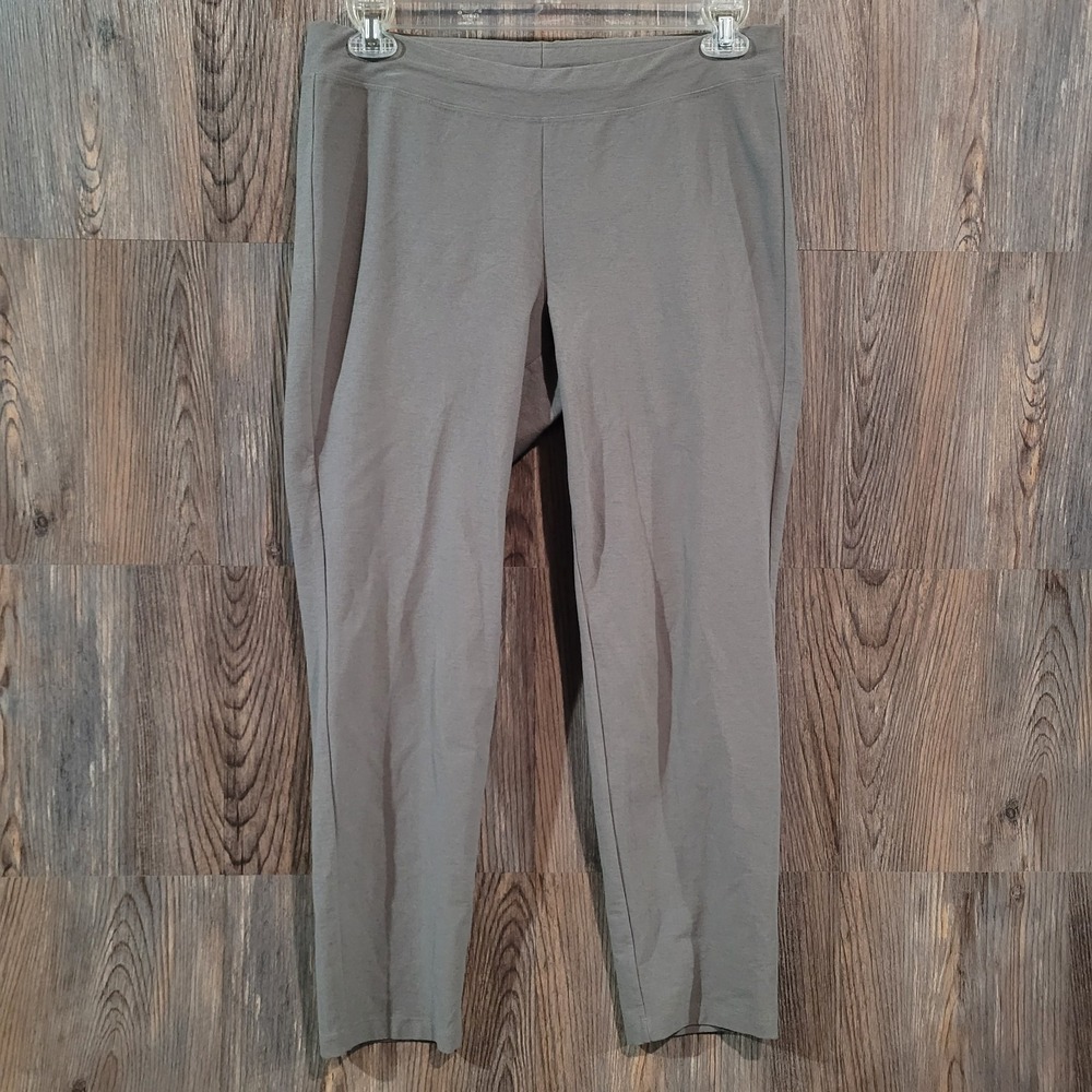 Eileen Fisher Pull On Pants M x 28 Gray Textured Elastic Waist Office Career